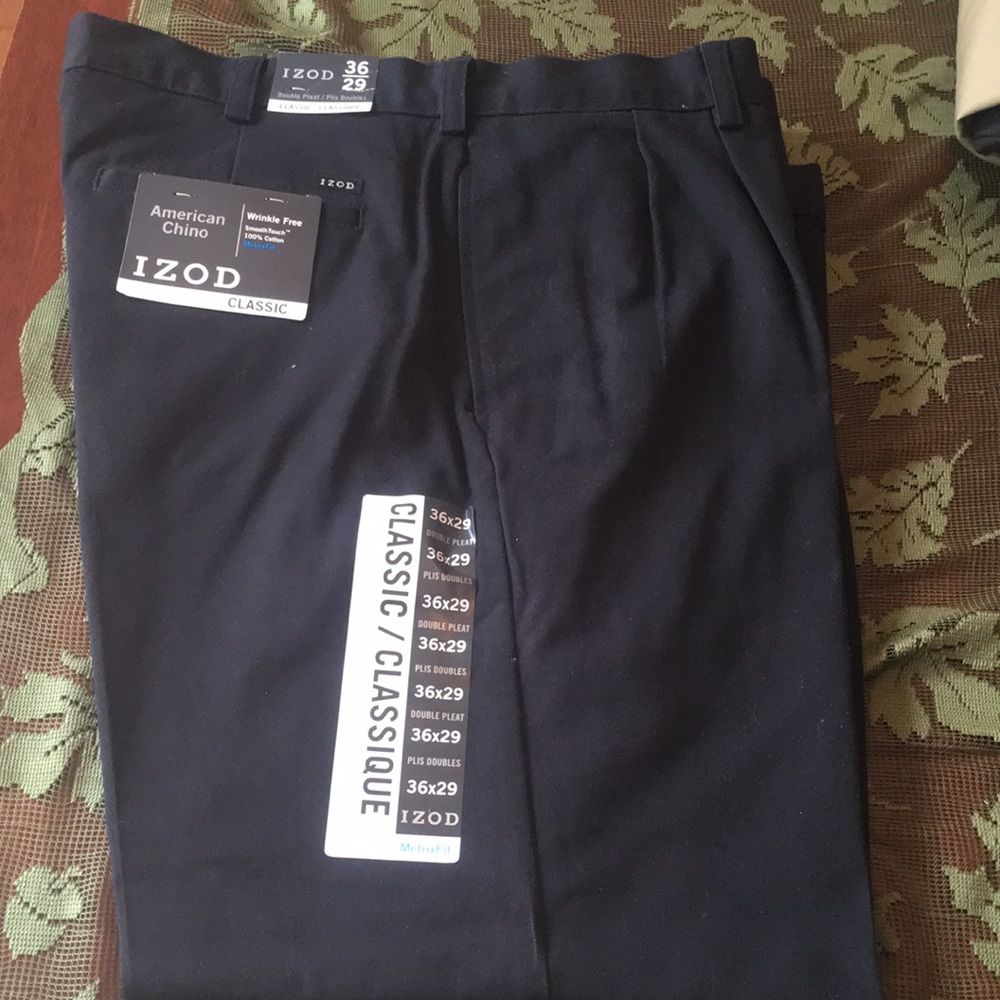 IZOD American Chino Black Double Pleat Cuff 36X29 NWT Pants